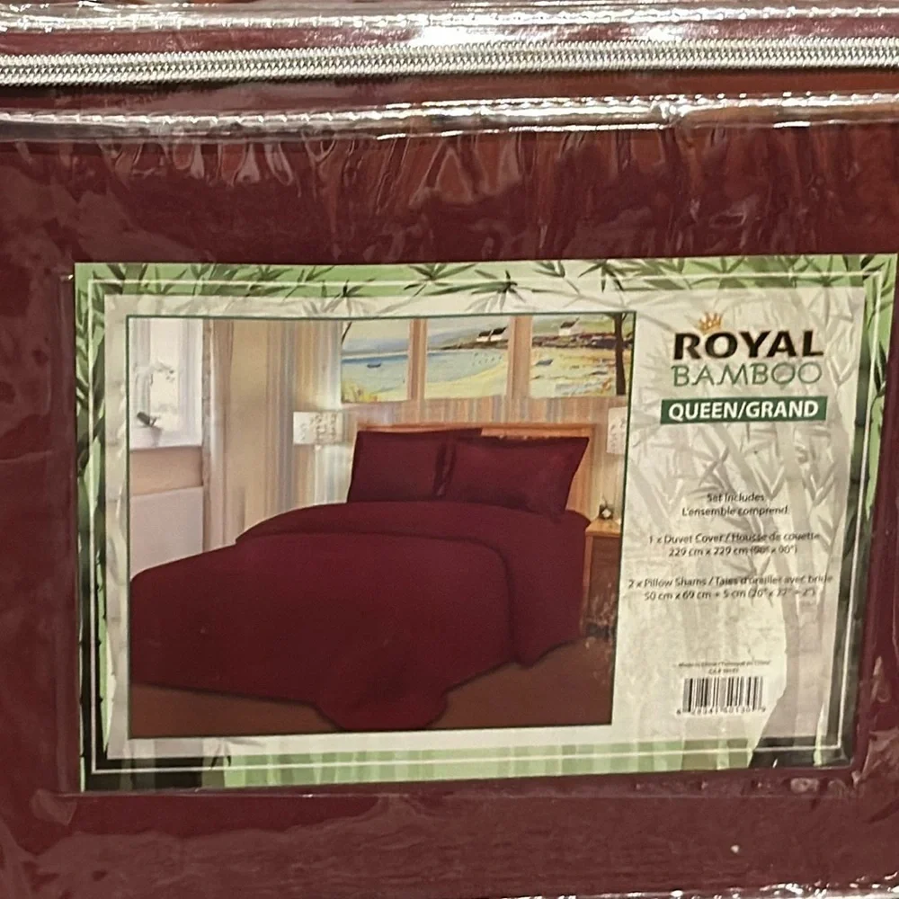 Royal Bamboo Queen Duvet Cover 3pc Set Crimson Burgundy